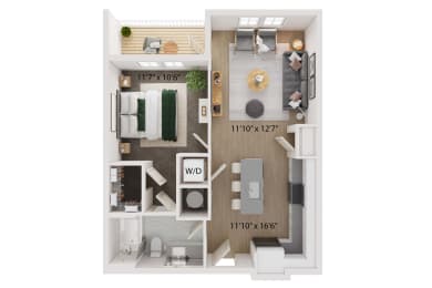 1 Bed 1 Bath Floor Plan | 650 Sq. Ft. at The Walker Virginia Center, Glen Allen, VA, 23059