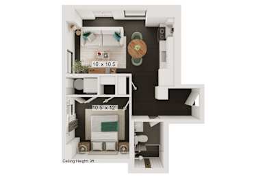 bedroom floor plan an in 1 bed 1 bath