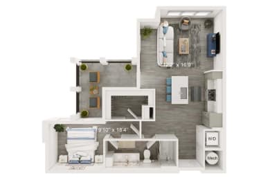 Aqua Floor Plan | 941 Sq. Ft. at The Port at East Beach Apartments and Marina, Norkfolk, 23518