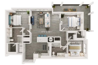 Crown Floor Plan | 1,643 Sq. Ft. at The Port at East Beach Apartments and Marina, Norkfolk, VA, 23518