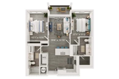 Harbor Floor Plan | 1,193 Sq. Ft. at The Port at East Beach Apartments and Marina, Norkfolk