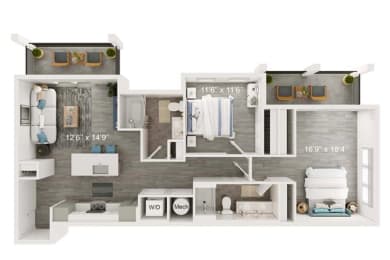 Marlin Floor Plan | 1,323 Sq. Ft. at The Port at East Beach Apartments and Marina, Virginia
