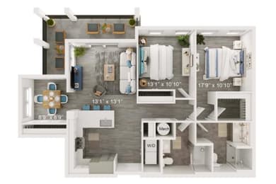 Pelican Floor Plan | 1,305 Sq. Ft. at The Port at East Beach Apartments and Marina, Virginia