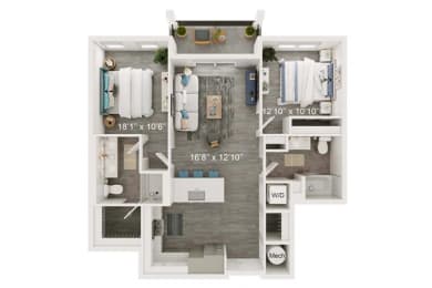 Promenade Floor Plan | 1,123 Sq. Ft. at The Port at East Beach Apartments and Marina, Norkfolk