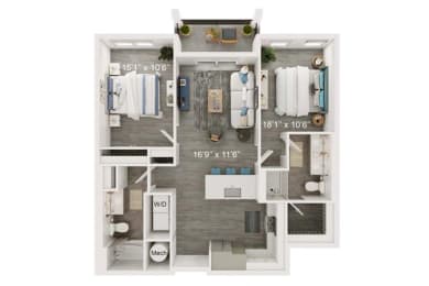 Quay Floor Plan | 1,140 Sq. Ft. at The Port at East Beach Apartments and Marina, Norkfolk, 23518