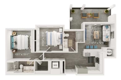 Voyage Floor Plan | 1,288 Sq. Ft. at The Port at East Beach Apartments and Marina, Norkfolk, 23518