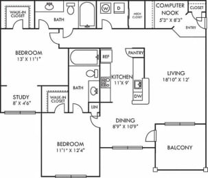 2 Bed 2 Bath Floor Plan | 1,196 Sq. Ft. at Addison Crater Woods, Petersburg Virginia