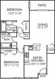2 Bed 2 Bath Floor Plan | 924 Sq. Ft. at Addison Crater Woods, Petersburg, VA 23805