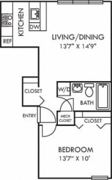 1 Bed 1 Bath Floor Plan | 638 Sq. Ft. at Addison Crater Woods, Petersburg
