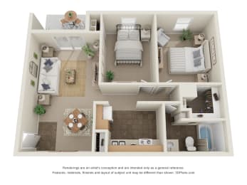 2 Bed 1 Bath - 2A Floor Plan | 906 Sq. Ft. at The Everett Apartments , Roanoke, VA 24018