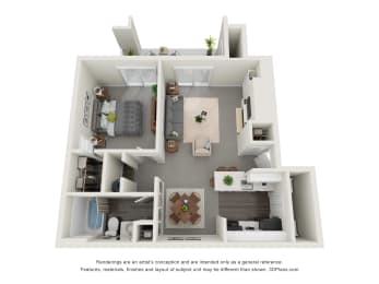 1 bedroom, 1 bathroom Piedmont Floor Plan | 700 Sq. Ft. at Wendover River Oaks Apartments, Greensboro, 27409