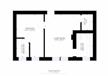 A floor plan of a house with a living room, bedroom, and bathroom.