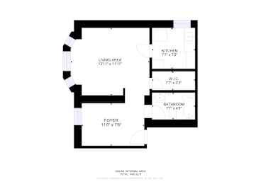 A floor plan of a house with a living area, kitchen, W.I.C, and bathroom.