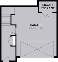 A floor plan shows a garage sized at 20'4" x 18'10" with a mech/storage area.