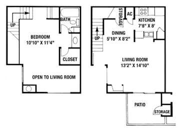 Floor Plan  A floor plan of a two bedroom apartment with a living room, kitchen, and bathroom.