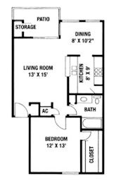Floor Plan  A black and white image of a floor plan for a small house.
