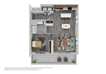 A floor plan of a house with a kitchen, living room, and bathrooms.