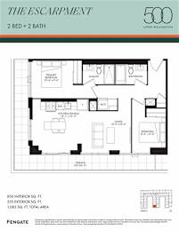A floor plan for a 500 square foot apartment with two bedrooms and two bathrooms.