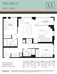 A floor plan for a 2 bedroom, 2 bathroom apartment in The Ridge, Upper Wellington.