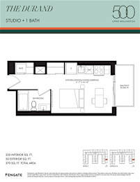 A floor plan for a studio apartment with one bathroom.