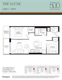 A floor plan for a 2 bedroom, 1 bathroom apartment in Upper Wellington.