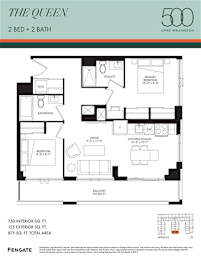 A floor plan for a 500 square foot apartment with two bedrooms and two bathrooms.