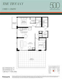 A floor plan for a 2 bedroom, 2 bathroom apartment in The Tiffany building.