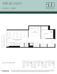 A floor plan for a 470 square foot studio with one bath.