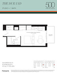 A floor plan for a 500 square foot studio with one bath.