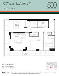A floor plan for a 500 square foot home with two bedrooms and two bathrooms.