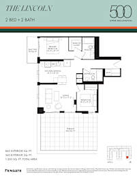 A floor plan for a 2 bedroom, 2 bathroom apartment at The Lincoln in Upper Wellington.