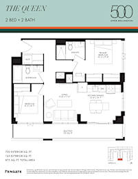 A floor plan for a 2 bedroom, 2 bathroom apartment at The Queen in Upper Wellington.