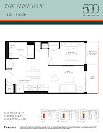 A floor plan for a 1 bedroom, 1 bathroom apartment in Upper Wellington.