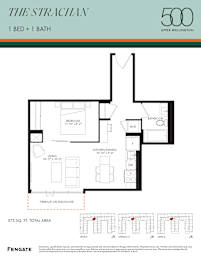 A floor plan for a 1 bedroom, 1 bathroom apartment in Upper Wellington.