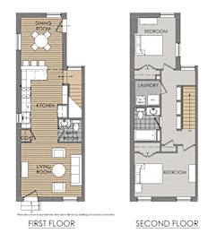 A floor plan of a two-story apartment with labeled rooms.