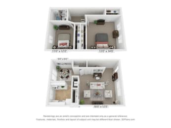  Floor Plan THE MAGNOLIA- TWO BEDROOM TOWNHOME