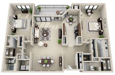  Floor Plan 2 Bed 2 Bath Split (FS 3)