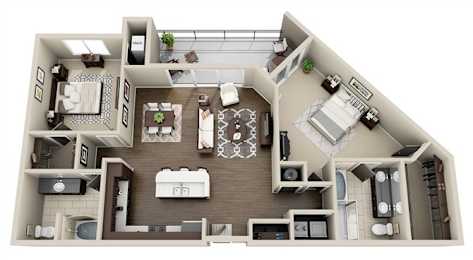  Floor Plan 2 Bed 2 bath Split (FS 4)