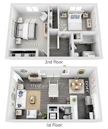 A diagram of a two-story house with labeled dimensions.