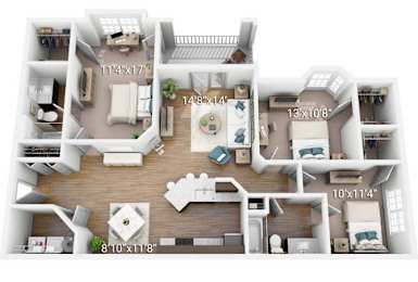 A floor plan of a house with labeled dimensions.