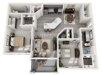 A floor plan of a house with dimensions and furniture layout.
