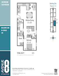 A floor plan for a 201 series building shows a kitchen, living room, and bathroom.
