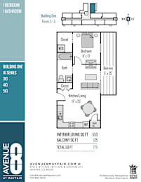 A floor plan for Building One, a 301 square foot interior living space.