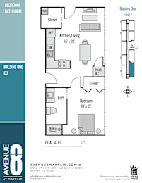 A floor plan for a building with a kitchen, living room, and bedrooms.