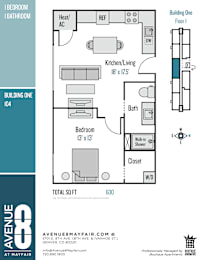 A floor plan for a 50 square foot apartment at Avenue 8 at Mayfair.