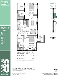 A floor plan for a 2 bedroom, 2 bathroom apartment from Avenue 8 at Mayfair.