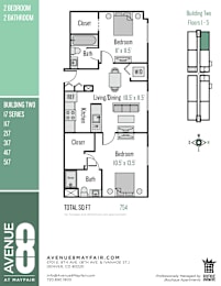 A floor plan for apartment number 217 in Building Two of the 17 series at Avenue M Apartments.
