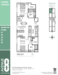 A floor plan for a 755 square foot apartment at Avenue M Fair.