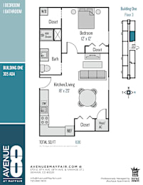 A floor plan for Building One, Floor 3, shows a total of 600 square feet.
