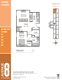A floor plan for a 32 series apartment from Mayfair Apartments.